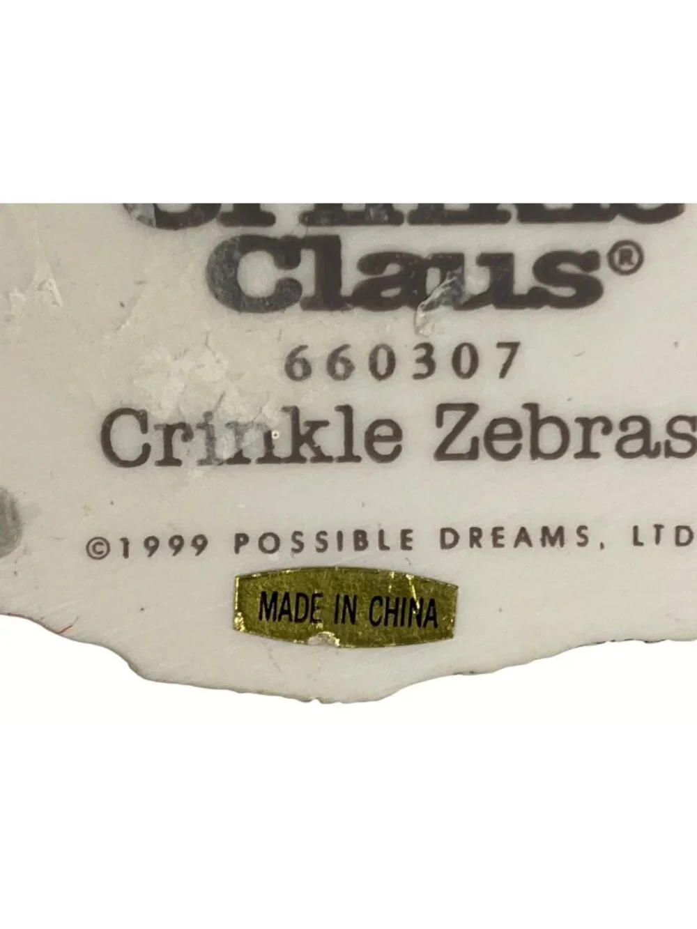 Crinkle Claus Crinkle Zebras Figurine 1999 Possible Dreams Holiday Decor